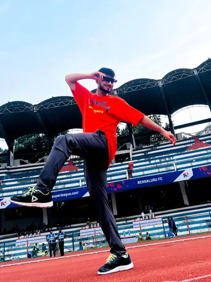 Having some fun on the running track at Kanteerava Stadium. We find joy and playfulness in every aspect of fitness.