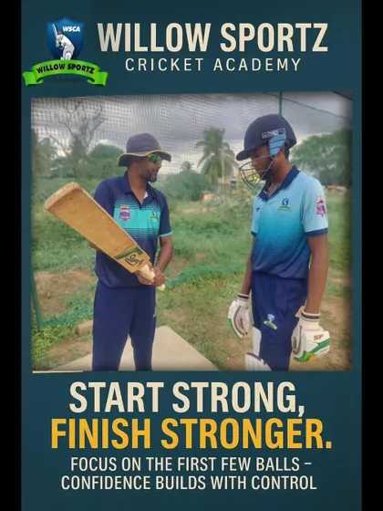 "Start Strong, Finish Stronger." A coach mentors a player, emphasizing the importance of confidence and control from the very first ball.