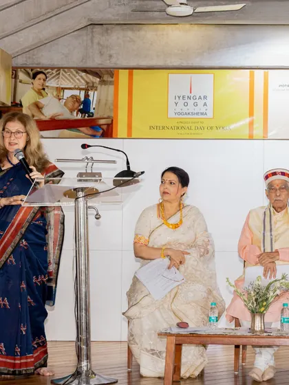 A gathering of minds and hearts at an event for the International Day of Yoga. Here, I am seated next to my father, Dr. Murli Manohar Joshi, sharing the stage to spread the message of yoga.