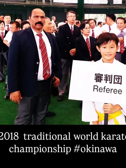 Serving as a referee at the 2018 Traditional World Karate Championship in Okinawa. It is an honor to participate in such prestigious events at the birthplace of karate.