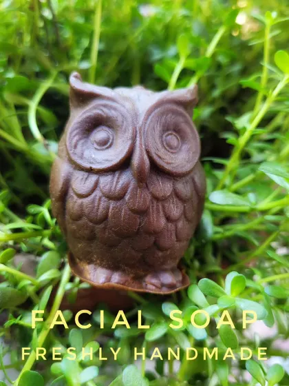 A cute owl-shaped facial soap. I believe skincare can be effective and fun. This one is made with Neem and Haldi to help with skin brightening.
