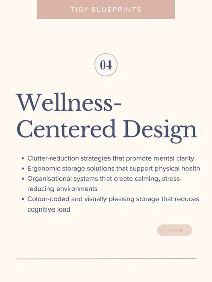 Wellness-centered design is a key trend, focusing on clutter-reduction strategies and ergonomic storage to create calming, stress-reducing environments.