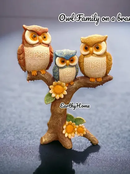 An adorable owl family perched on a branch. This charming showpiece is a symbol of family unity and wisdom, making it a perfect tabletop decoration.