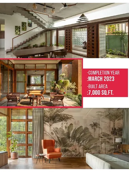 Details from the D-Arc feature, noting the project's completion date and built area, and showcasing interior and exterior views.