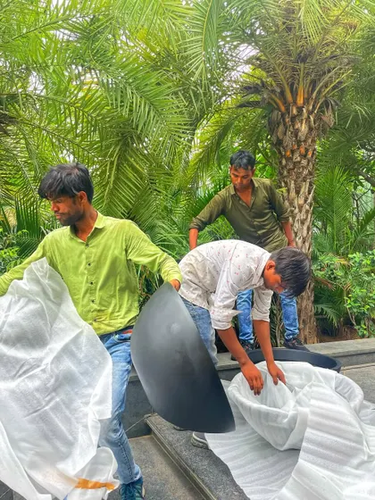 Unpacking the planters on set. It was a week of hard work, long hours, and amazing collaboration with the team from Dharma Productions.
