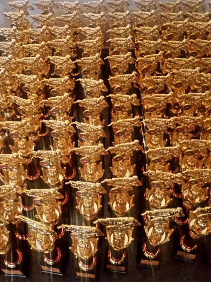 A sea of trophies ready to be awarded. This shows the scale of the national tournament.