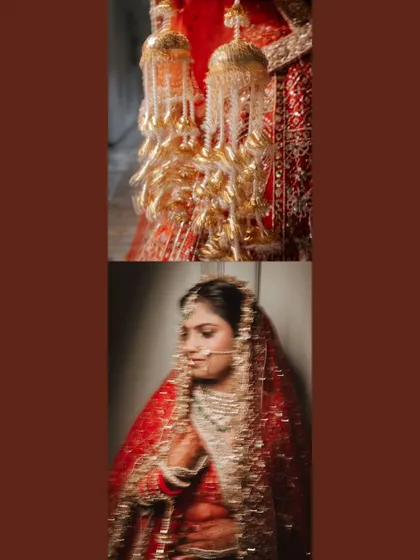 A creative composition focusing on the bride's golden kalire and a motion-blurred portrait, blending tradition with modern artistry.