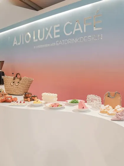 A full view of our dessert counter at the Ajio Luxe Café. Each item was inspired by a different luxury brand, creating a cohesive and visually stunning display that invited guests to taste the fashion.