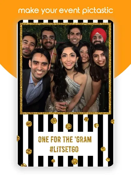 One for the 'gram. This custom black, white, and gold glitter frame was designed for the #LITSETGO event, showing how we can match your party's theme and create instantly shareable, stylish photos.