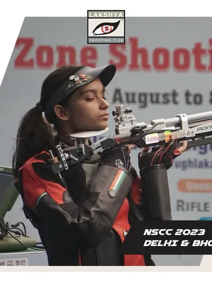A shot of Isha Taksale in action during the 66th National Shooting Championships.