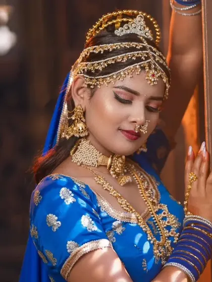 Another beautiful shot from the royal blue series, highlighting the nose ring and jhumkas that complete this stunning look.