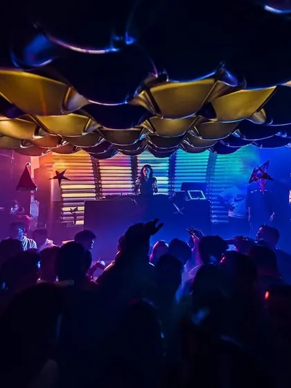 A wide shot of the club during our set. The unique ceiling and lighting created a fantastic atmosphere for the party.