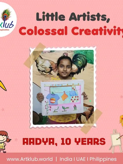 Ten-year-old Aadya shows colossal creativity with her drawing of laundry hanging on a line.