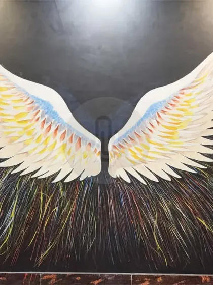 We painted these beautiful, colorful angel wings as a selfie point at Moti Mahal in Bahadurgarh. This type of mural is a guaranteed way to encourage photos and social media engagement.