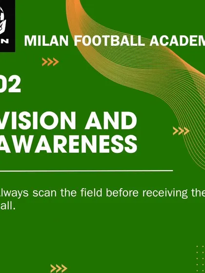 Our second tip focuses on vision and awareness. We train players to constantly scan the field before receiving a pass to make smarter and quicker decisions.