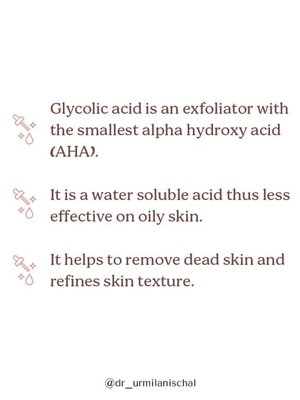 Glycolic acid is an exfoliator with the smallest AHA molecule, allowing it to penetrate the skin effectively. It is water-soluble and works by removing dead skin cells to refine and smooth skin texture.
