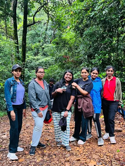 A few of our trekkers on a forest trail in Chikmagalur.