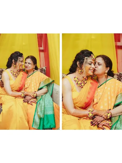 A mother's love. A touching moment between the bride and her mom during the Haldi ceremony.