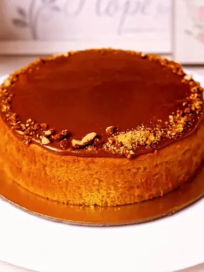 A smooth and nutty salted caramel cheesecake with a crunchy biscuit base, a perfect balance of sweet and salty.