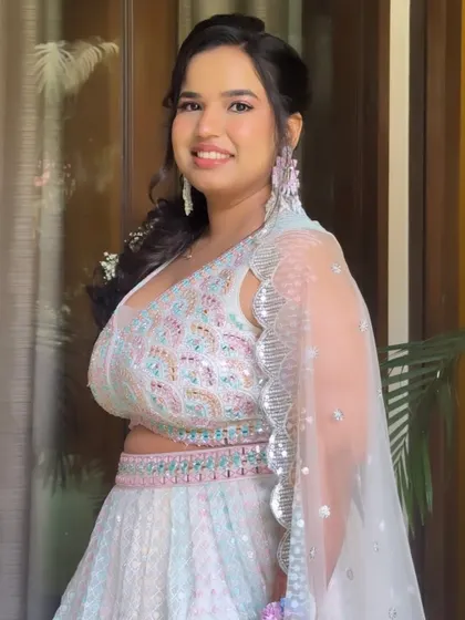Ramya looks radiant and ready for her Haldi ceremony. The minimal makeup approach enhances her natural beauty perfectly.