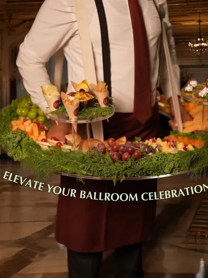 Elevate your ballroom celebrations with our floating grazing table. This unique service adds a touch of modern interactivity to a classic, elegant setting, surprising and delighting your guests.