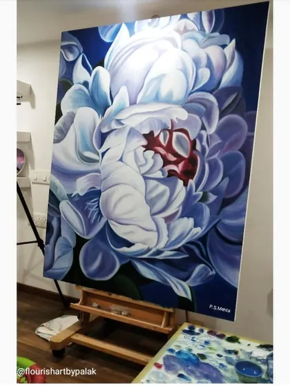 For this statement floral piece, I focused on creating depth and light within the petals. It's an oil painting designed to be a dramatic and beautiful focal point in any room, showcasing my love for hyperrealistic detail.