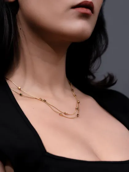 Another perspective of the layered necklace, showing its design and length. Multiple angles are crucial for selling jewelry online, and we ensure comprehensive coverage.