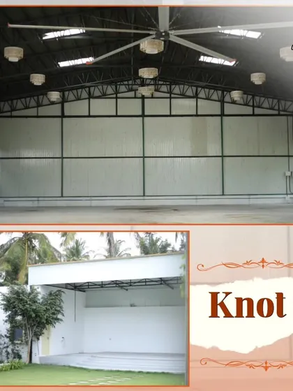 A look inside one of the halls at "The Venue," featuring large industrial fans and a simple, adaptable structure. This space, along with an outdoor stage, offers great flexibility for event planners.