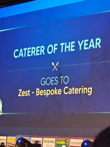 The presentation screen announcing Zest as "Caterer of the Year".