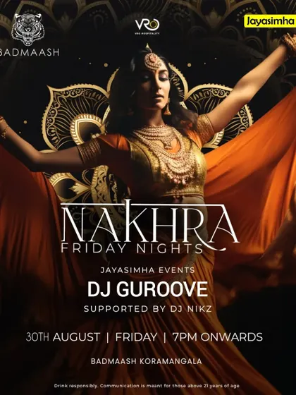 A stylish flyer for 'Nakhra Friday Nights', emphasizing the high-energy Bollywood and Punjabi music I play.