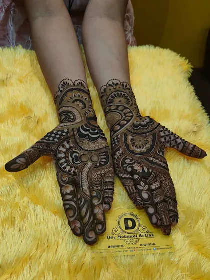 Another angle of the bold Arabic fusion design, showing the intricate details on the palm and fingers.