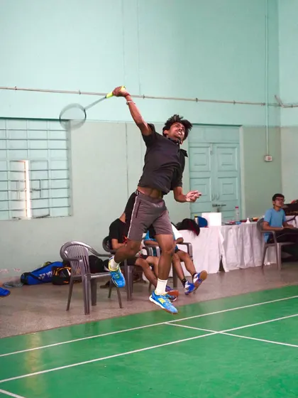 The moment of impact. This shot captures the focus and power generated in an offensive play.
