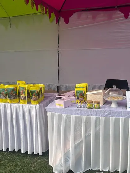 Another view of a brand's pop-up shop at one of my events. These stalls provide treats, food, and other pet products for guests to browse.