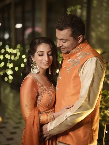 A quiet, romantic moment between the couple amidst the pre-wedding festivities.