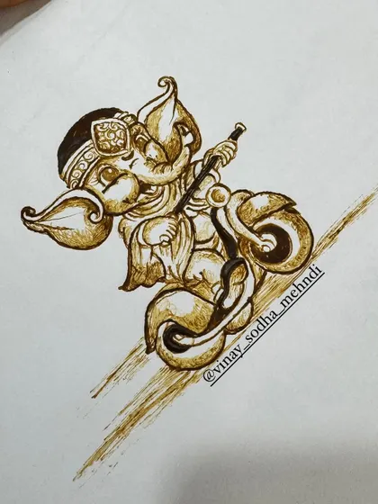 A modern, stylized sketch of Ganpati, showing a different artistic approach. In my classes, I help you explore various styles to find your own unique voice.