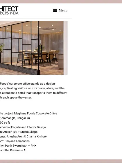 The feature in Architect and Interiors India included a detailed fact file of the project, acknowledging the entire design team and our collaborative partners.
