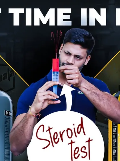 First Time in India: Steroid Test. A promotional image for the first-of-its-kind steroid testing on popular Indian whey proteins like Avvatar.
