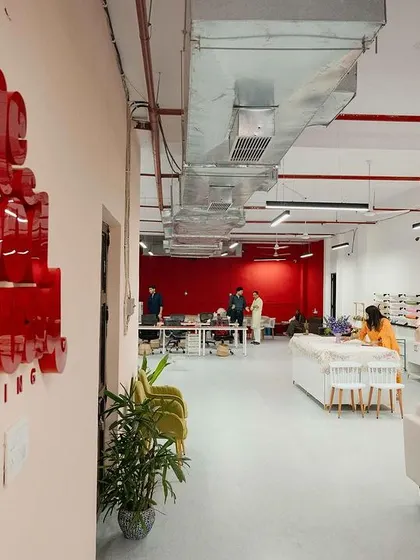 A wide shot of our new office space. We designed it to be both beautiful for client meetings and functional for the messy, chaotic nature of our work.