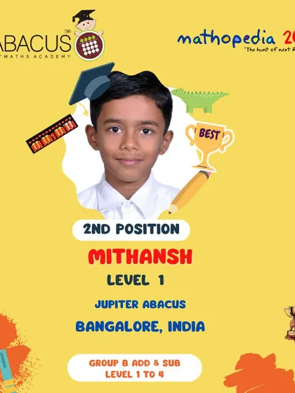 Mithansh from Bangalore, a 2nd Position winner from our partner Jupiter Abacus.