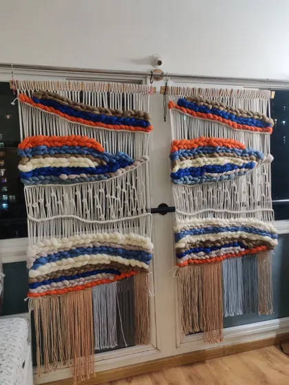 Even in this quick photo, you can see the wonderful, chunky texture of these custom wall hangings.