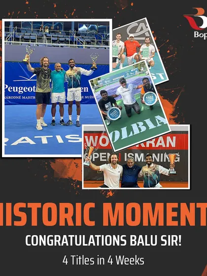 A collage celebrating the historic moment of 4 titles in 4 weeks. Congratulations to Balu Sir and all the players involved.