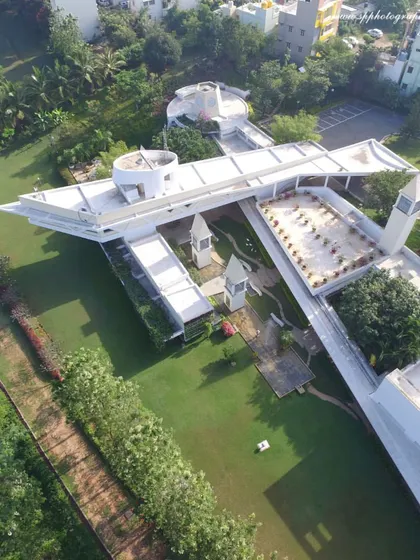 We offer specialized aerial photography to give your event a grander perspective. This drone shot captures the unique architecture of a corporate campus, providing a stunning, high-impact image perfect for marketing materials.