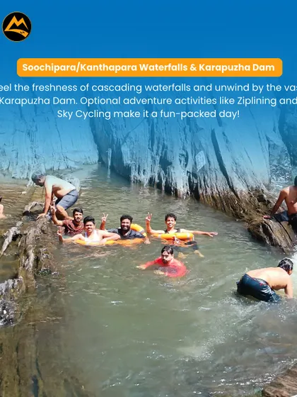 Cooling off at Soochipara Waterfalls in Wayanad. I plan for fun activities like this, along with optional adventures like ziplining.