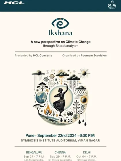 The official poster for the multi-city tour of 'Ikshana', a new perspective on climate change through Bharatanatyam. We performed in Pune, Bengaluru, Chennai, and Delhi.