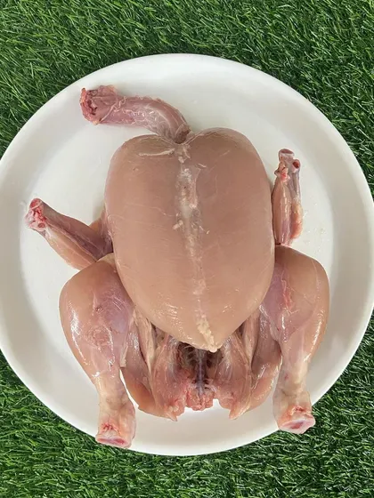 A whole, skinless chicken, curry cut for your convenience. This is human grade meat that you can use to prepare fresh, homemade meals for your pet.