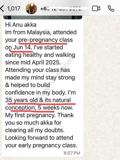 This student from Malaysia conceived her first pregnancy naturally at 35 years old. Planning a baby in your 30s is not late, it's just right for you.
