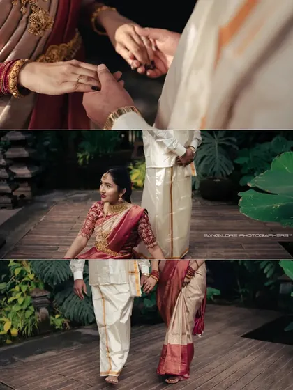 A collage of post-wedding moments, from holding hands to walking together. It beautifully summarizes the quiet romance and connection after the main event.