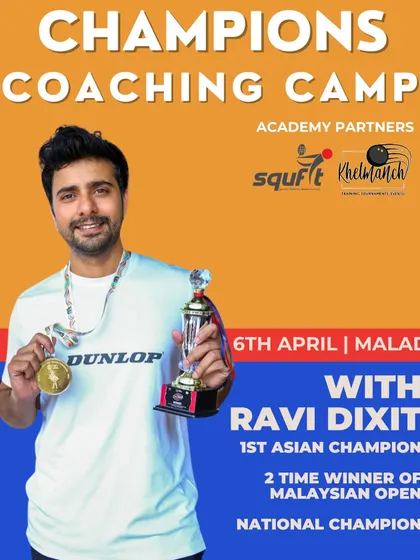The official announcement for my Champions Coaching Camp in Malad, Mumbai. These special camps are a great way to get intensive, focused training.