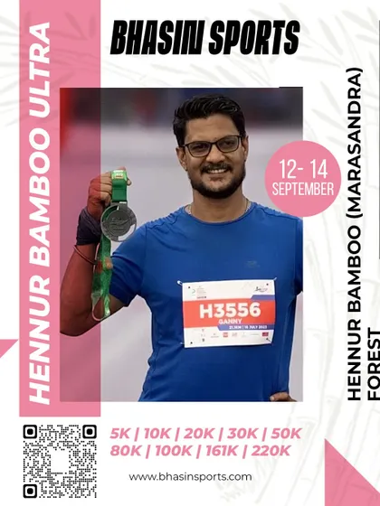 The moment it all becomes worth it. A proud runner from our Hennur Bamboo Ultra shows off his hard-earned finisher medal, a symbol of his dedication and achievement on the trail.