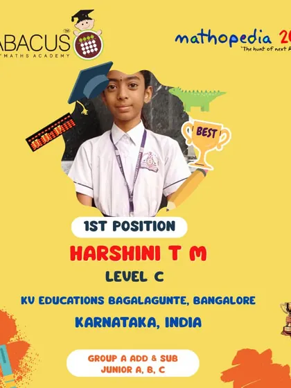 Harshini T M from Bangalore, a 1st Position winner from our partner KU Educations.